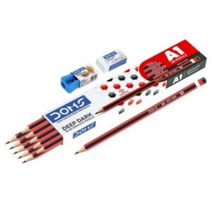 Doms A1 Deep Dark HB Graphite Pencil | Include Eraser & Sharpener | Innovative Groove for Perfect Grip | Use for Sketching & Drawing | Pack of 10 Pencils
