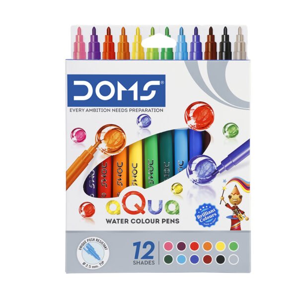 Doms Aqua 12 Shades Watercolour Sketch Pen Set | Unique Push Resistant Tip With Bright & Intense Colors | Non-Toxic & Safe For Kids | Colourful Sketching, Doodling & Mandala Art | Pack of 3