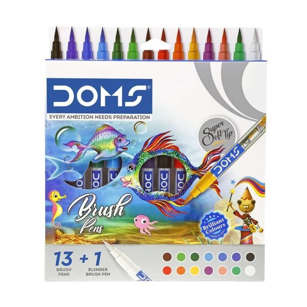 DOMS 14 Shades Brush Pen Box Pack | Super Soft Tip With Brilliant Colors | Water Based Ink Which Gives Water Color Effect | Pack Of 1, Multicolor
