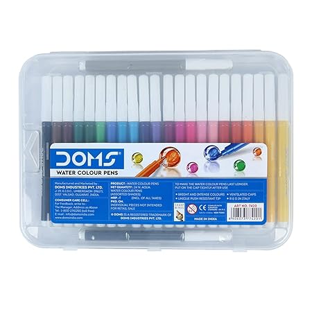 DOMS Aqua 24 Shades Watercolour Sketch Pen Set | Unique Push Resistant Tip With Bright and Intense Colors | Non-Toxic and Safe For Kids | Colourful Sketching, Doodling and Mandala Art | Pack of 1 - Image 3