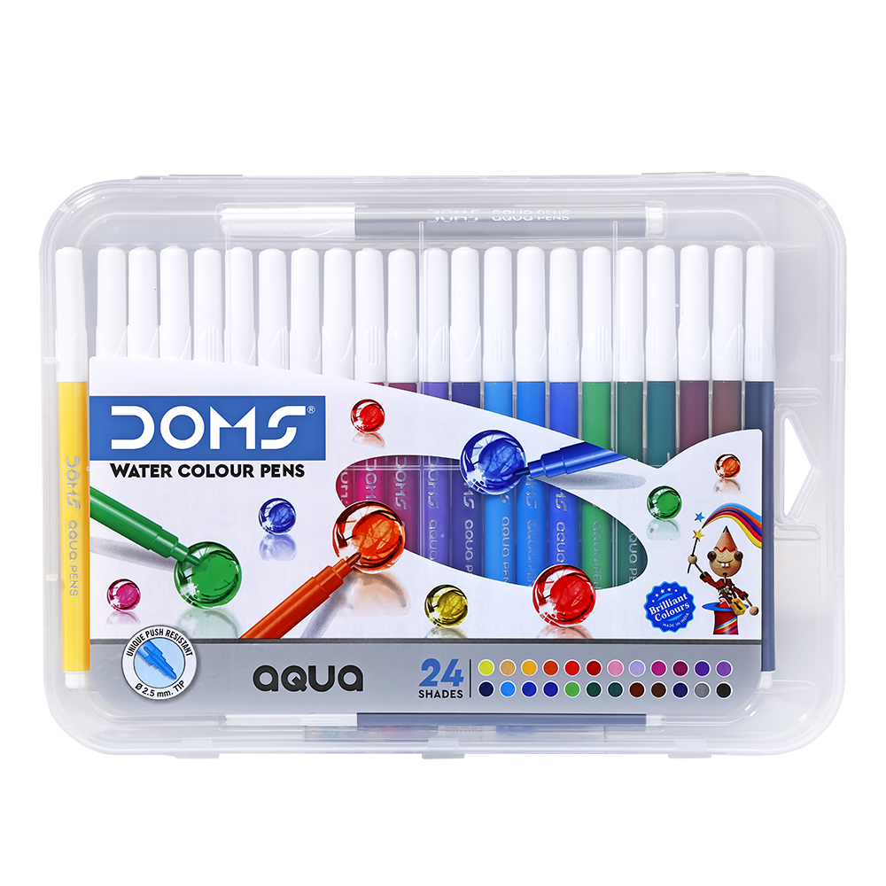 DOMS Aqua 24 Shades Watercolour Sketch Pen Set | Unique Push Resistant Tip With Bright and Intense Colors | Non-Toxic and Safe For Kids | Colourful Sketching, Doodling and Mandala Art | Pack of 1