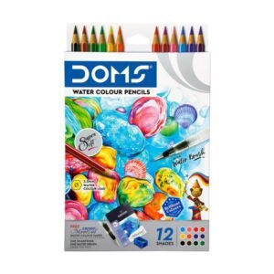 DOMS Super Soft Hexagonal Pre-Sharpened Water Soluble Colour Pencils | Free Watercolor Paper, Sharpener & Water Brush | 3.3mm Watercolor Lead | 12 Shades | Pack of 1