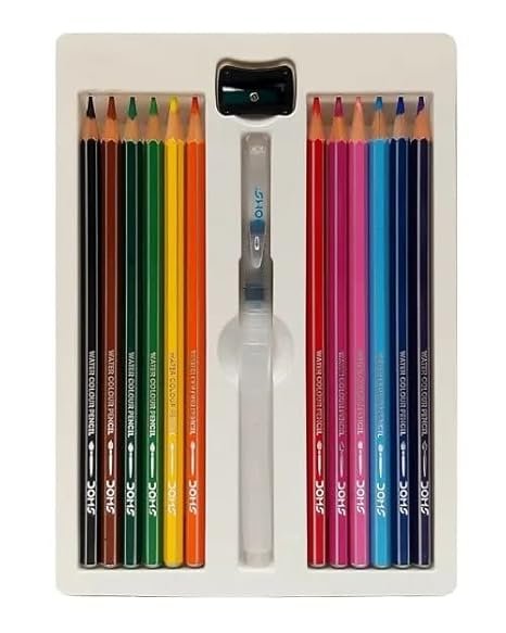 DOMS Super Soft Hexagonal Pre-Sharpened Water Soluble Colour Pencils | Free Watercolor Paper, Sharpener & Water Brush | 3.3mm Watercolor Lead | 12 Shades | Pack of 1 - Image 2