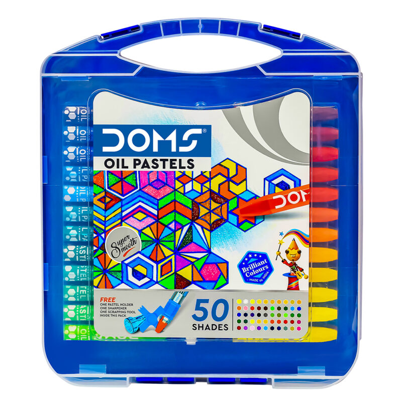 DOMS 50 Shades Oil Pastels 75Mm Length 11Mm Diameter With Case | Free Pastel Holder + Scratching Tool + Sharpener | Smooth Colour Intermixing | Bright Colors, Ink Multicolor