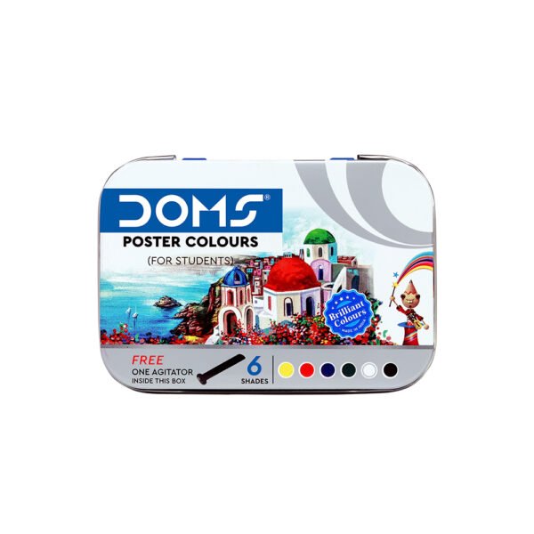 Doms 6 Shades Poster Colours | Rich & Vibrant Colors | Free Agigator Inside For Uniform Mixing | Non-Toxic & Safe For Children | Pack of 1