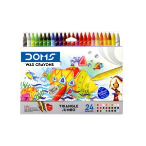 Doms Non-Toxic Triangle Jumbo Wax Crayon Set in Cardboard Box | 24 Assorted Shades | Smooth Colouring Texture | 1 Silver Crayon, 1 Gold Crayon & 1 Jumbo Sharpener Included