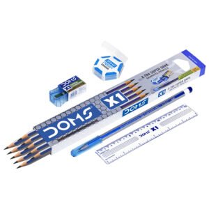 DOMS X1 Xtra Super Dark Pencils Box Pack|Hexagonal Shape For Easy Holding&Comfort|Free Eraser | Scale & Pencil Cap Inside | Dark & Neat Handwriting | Pack Of 10 Pencils | Black