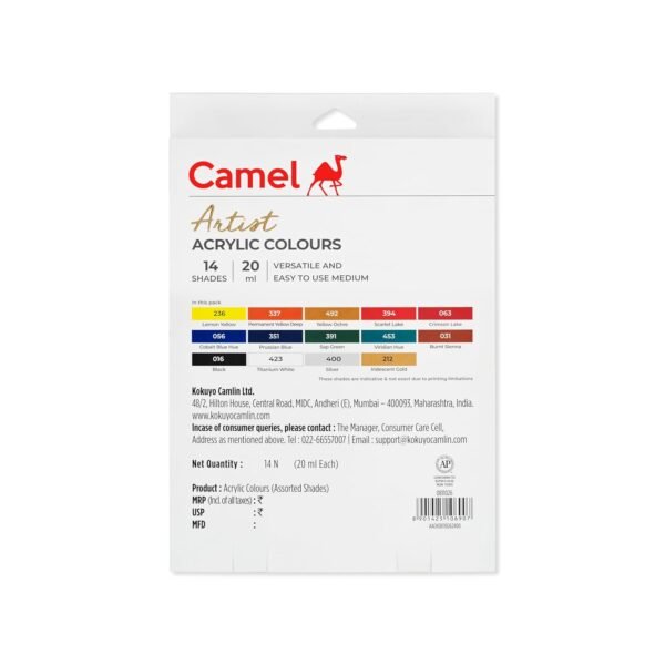 Artist Acrylic Colours 14 Shades x 20ml