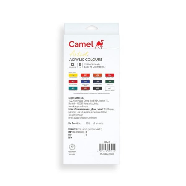 Camel 805721 Kokuyo Acrylic Color Box - 9ml Tubes, 12 Shades - Image 3