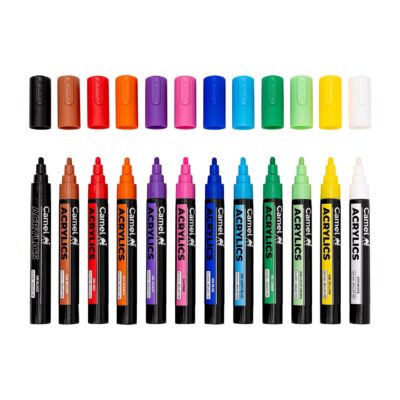 Camel Acrylic Markers 12 shades, Bullet tip