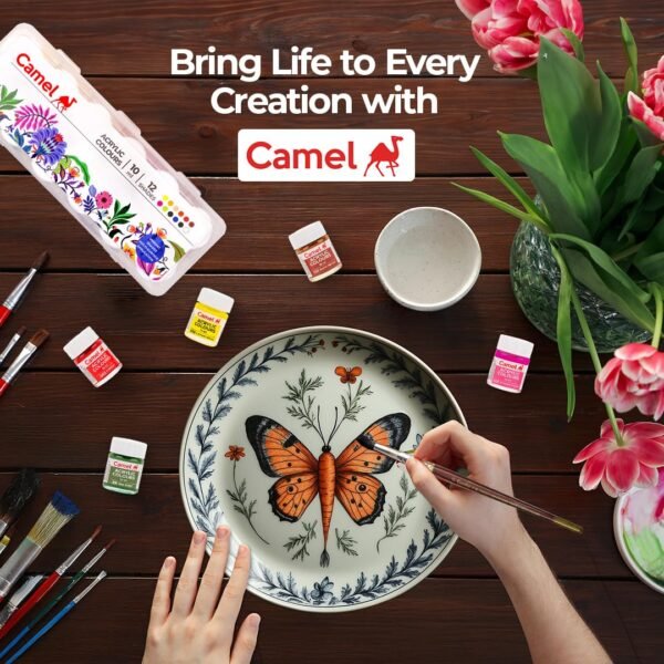 Camel Acrylic Ultra Colour – 12 Rich Shades (10ml each) | Multi-Surface DIY Paints | Vibrant & Permanent Colors | Suitable on Canvas, Wood, Fabric, Paper and Ceramics - Image 4