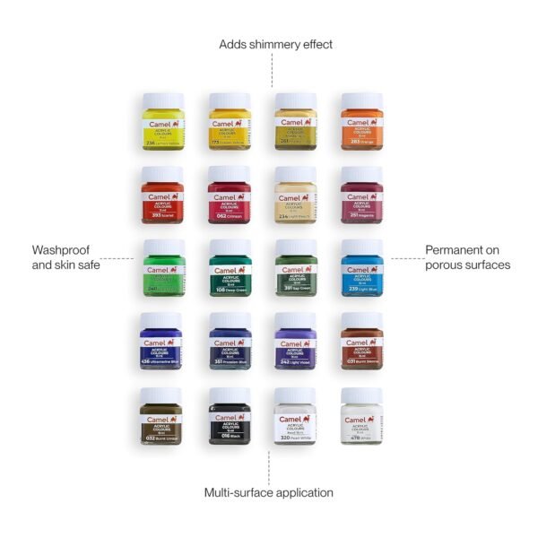 Camel Acrylic Ultra, Pearl and Metallic Colour Set - Pack of 20 shades - Image 3