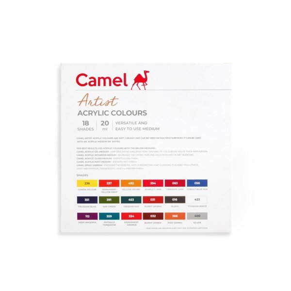 Camel Artist Acrylic colors - 18 Shades, 20ml, Multicolor (811191) - Image 4