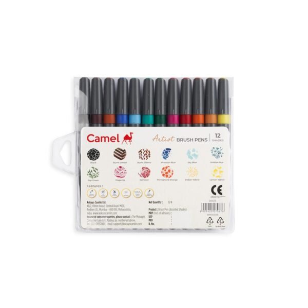 Camel Artist Fine Brush Pen Set - 12 Shades, Assorted - Image 3