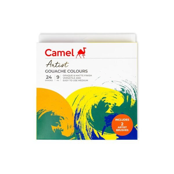 Camel Artist Gouache Colours Assorted Pack of 24 Shades, 9ml Each with 2 Artist Brushes - Image 5