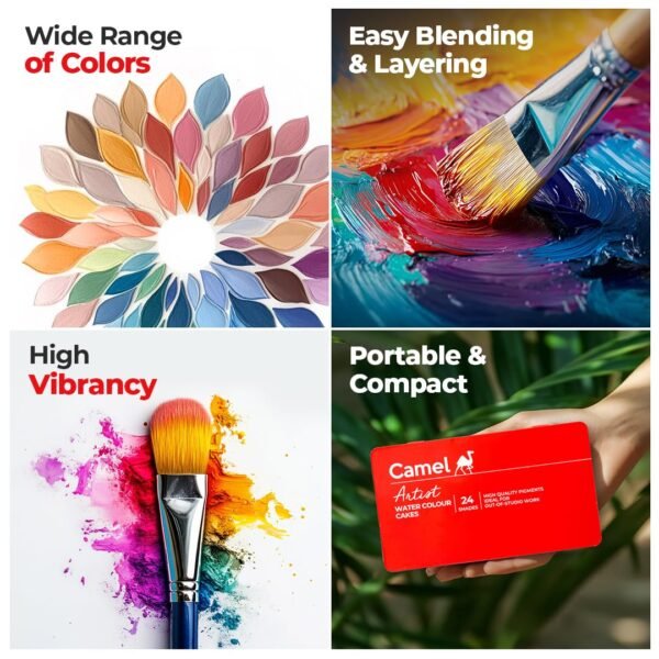 Camel Artist Water Colour Cakes 24 Assorted Shades | Rich Pigments & Vibrant Colors | Ideal for Artists & Hobbyists - Image 3