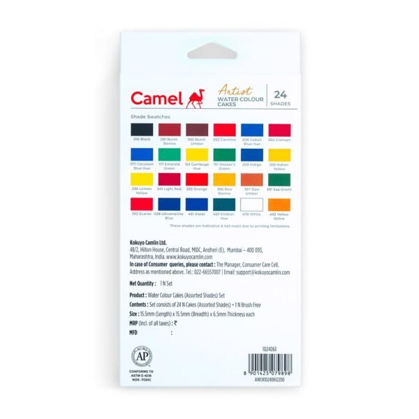 Camel Artist Water Colour Cakes 24 Assorted Shades | Rich Pigments & Vibrant Colors | Ideal for Artists & Hobbyists - Image 4
