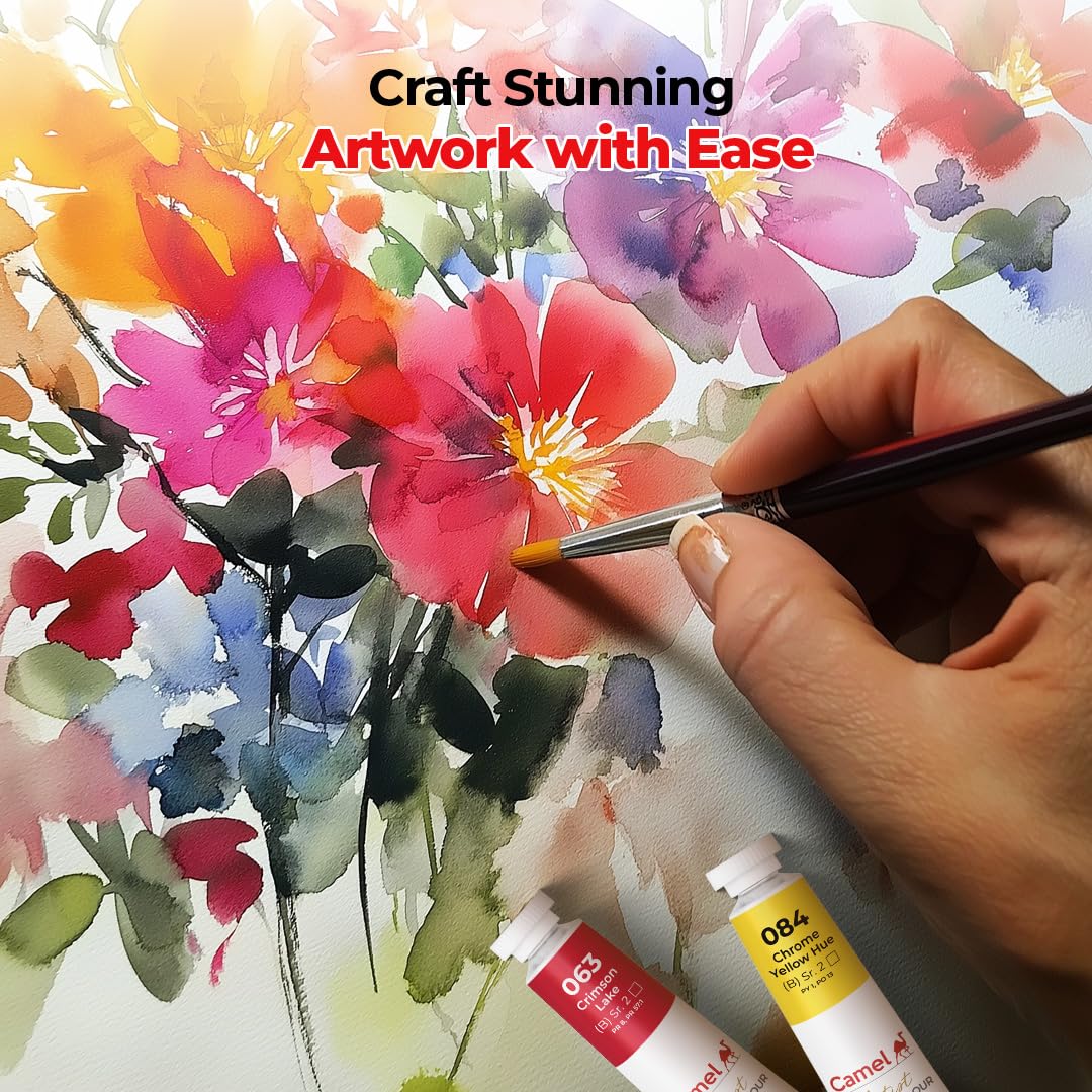 Camel Artist Watercolor Tube - 24 Shades (5ML Each) | Vibrant Pigments for Rich Colors | Quick-Drying and Easy Blending | Perfect for Portraits, Landscapes and Florals | Multisurface Use