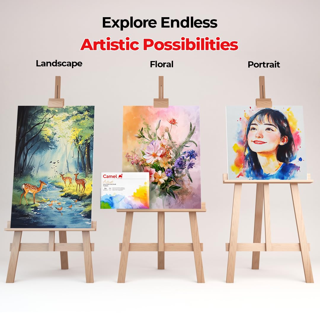 Camel Artist Watercolor Tube - 24 Shades (5ML Each) | Vibrant Pigments for Rich Colors | Quick-Drying and Easy Blending | Perfect for Portraits, Landscapes and Florals | Multisurface Use - Image 4