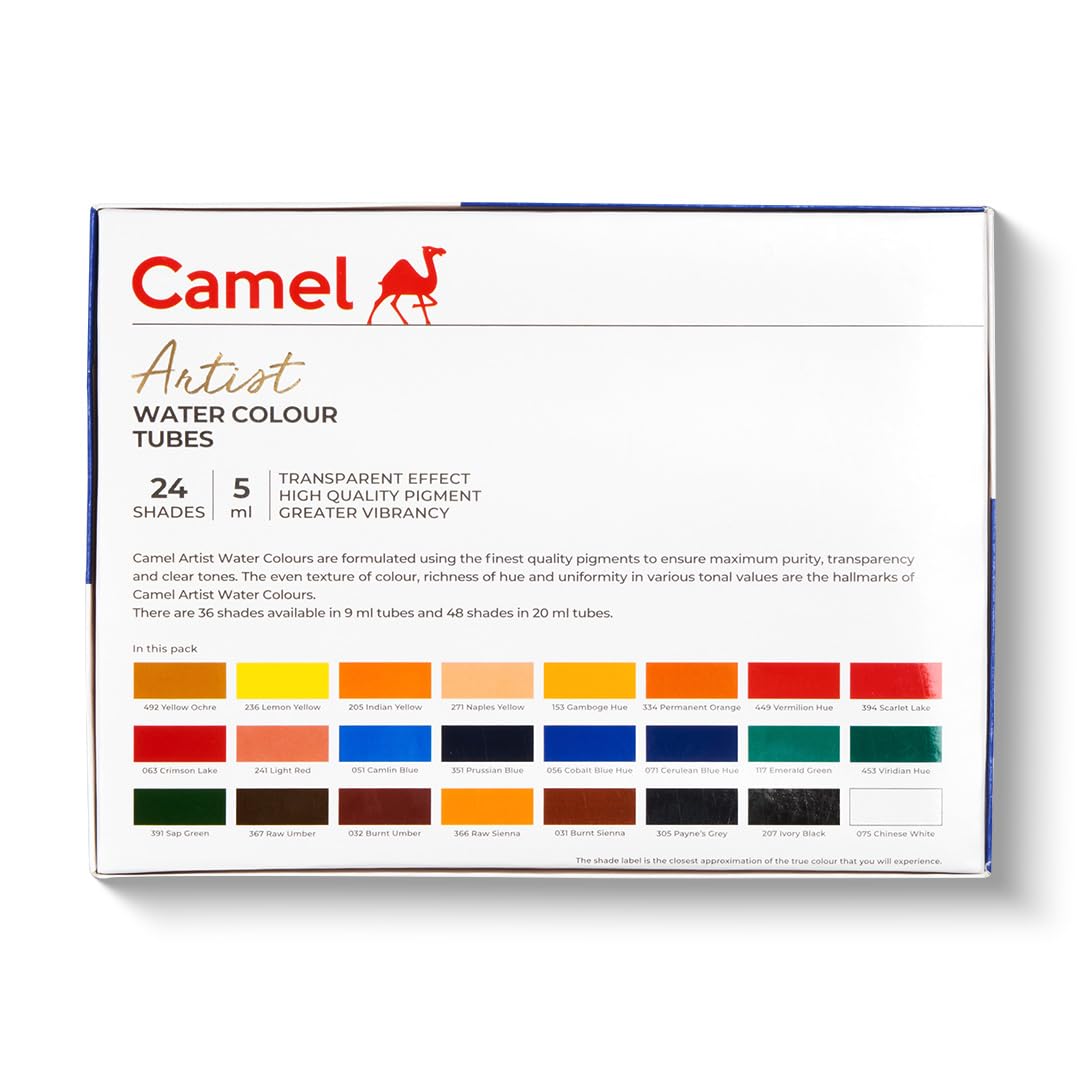 Camel Artist Watercolor Tube - 24 Shades (5ML Each) | Vibrant Pigments for Rich Colors | Quick-Drying and Easy Blending | Perfect for Portraits, Landscapes and Florals | Multisurface Use - Image 5