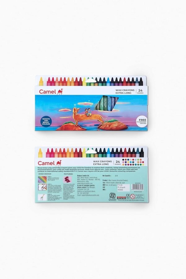 Camel Kokuyo Extra Long Wax Crayons, Gold, Silver, Pack Of 24 Shades - Image 7