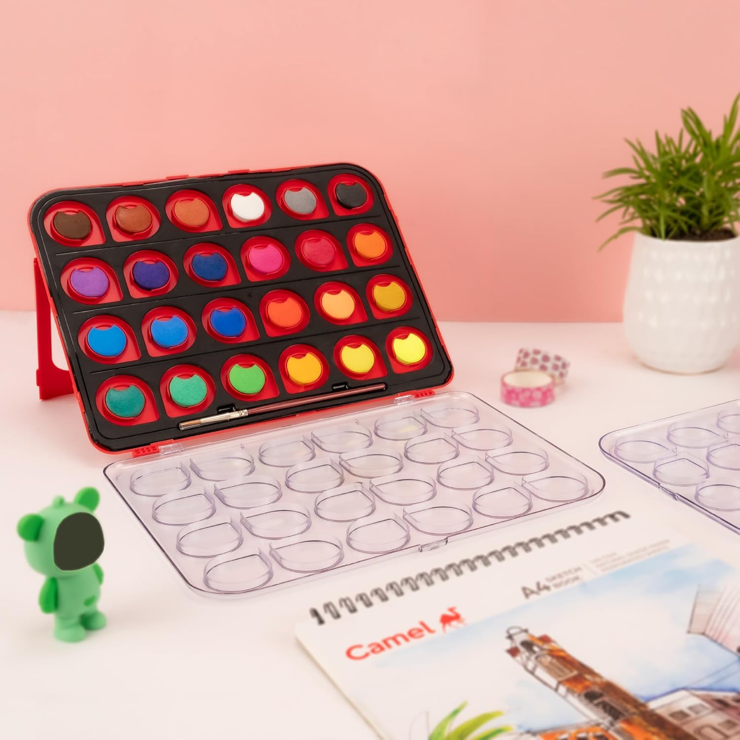 Camel ColorPad Watercolor Cake with Paint Brush | 24 Shade Set | Vibrant Colors | Portable Design for Outdoor Art and Competitions | Ideal for Students