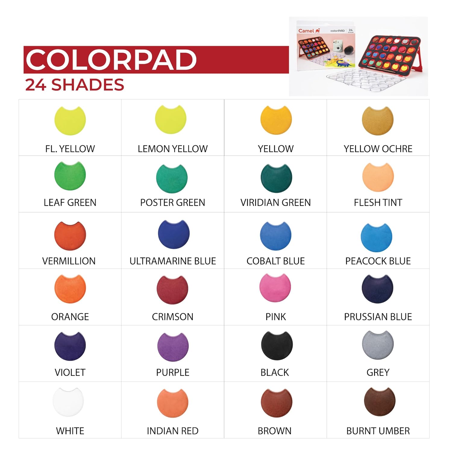 Camel ColorPad Watercolor Cake with Paint Brush | 24 Shade Set | Vibrant Colors | Portable Design for Outdoor Art and Competitions | Ideal for Students - Image 11