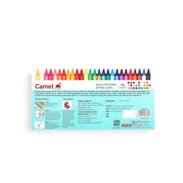 Camel Kokuyo Extra Long Wax Crayons, Gold, Silver, Pack Of 24 Shades - Image 10