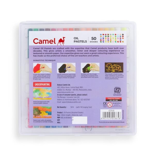 Camel Oil Pastel with Reusable Plastic Box - 50 Shades,Multicolor - Image 4