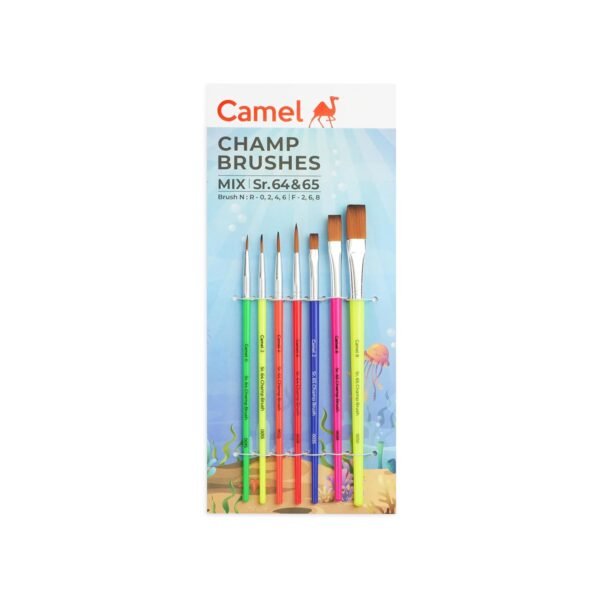Camel Plastic Champ Brushes Set of 7 | Round & Flat Brushes for Water, Poster & Acrylic Colors | Perfect for Kids, Hobbyists & Artists - Image 3