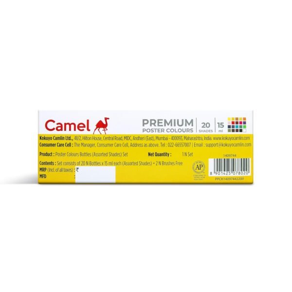 Camel Premium Poster Colour with Brush - 20 Shades (Multicolor) - Image 4