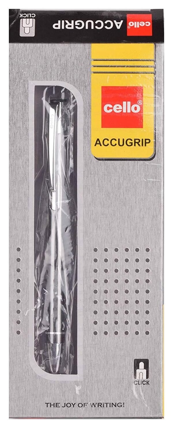Cello Accugrip Retractable Ball Point Pen (Pack Of 6), Silver, Silver