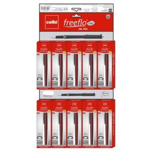 Cello Aqua Blue Gel Pen Jar of 25 Units Freeflo Roller Pen - Pack of 10 (Blue)