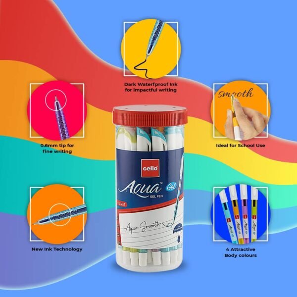 Cello Aqua Blue Gel Pen Jar of 25 Units || Gel Pens Blue | Jar of 25 Units | Gel Pens Set for Students | Pens for Office Use | Gel Pens for Writing | Waterproof Gel Pen - Image 5