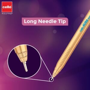 Cello Aura Shine Ball Pen | Blue Ink | Set of 50 Ball Pens | Long Needle Tip and Metallic Body | Best for Students and Professionals| For School and Office use