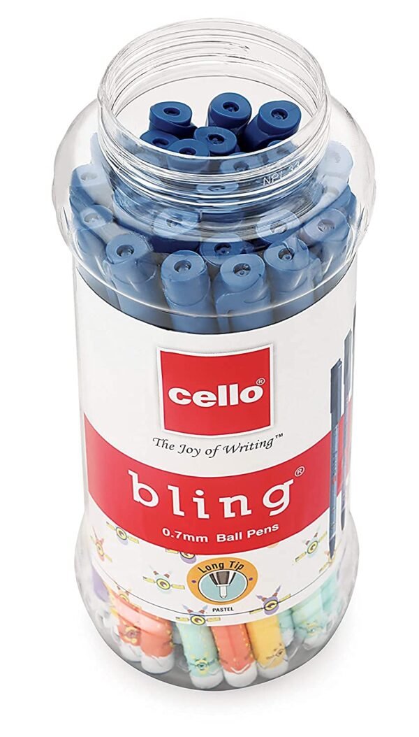 Cello Bling Pastel Ball Pen | Blue Ball Pen | Jar of 25 Units | Best Ball Pens for Smooth Writing | Ball Point Pen Set | Pens for Students | Office Stationery Items | Best pen for Exam - Image 6