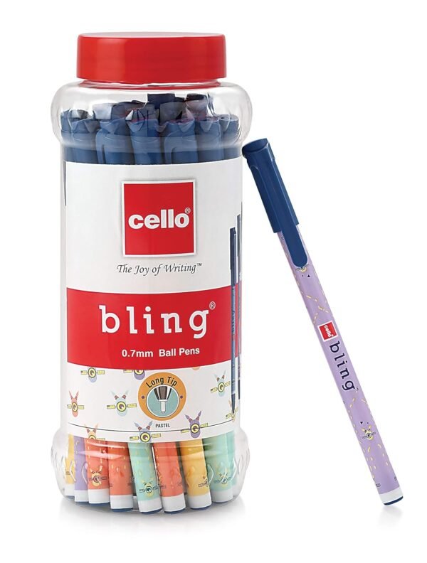 Cello Bling Pastel Ball Pen | Blue Ball Pen | Jar of 25 Units Trimate Ball Pen Jar | Jar of 25 Units | Blue Ball Pens - Image 2