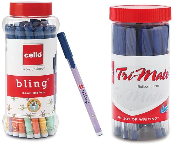 Cello Bling Pastel Ball Pen | Blue Ball Pen | Jar of 25 Units Trimate Ball Pen Jar | Jar of 25 Units | Blue Ball Pens - Image 4