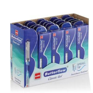 Cello Butterflow Classic Gel Pen Set | Pack of 25 Gel Pens | 25 Blue Ink Colour Pens | Spring Tip | Smooth Writing Experience | For School and Office Use | Best Pen for Exams