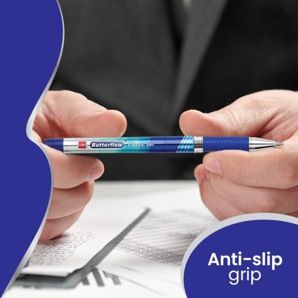 Cello Butterflow Classic Gel Pen Set | Pack of 25 Gel Pens | 25 Blue Ink Colour Pens | Spring Tip | Smooth Writing Experience | For School and Office Use | Best Pen for Exams - Image 2