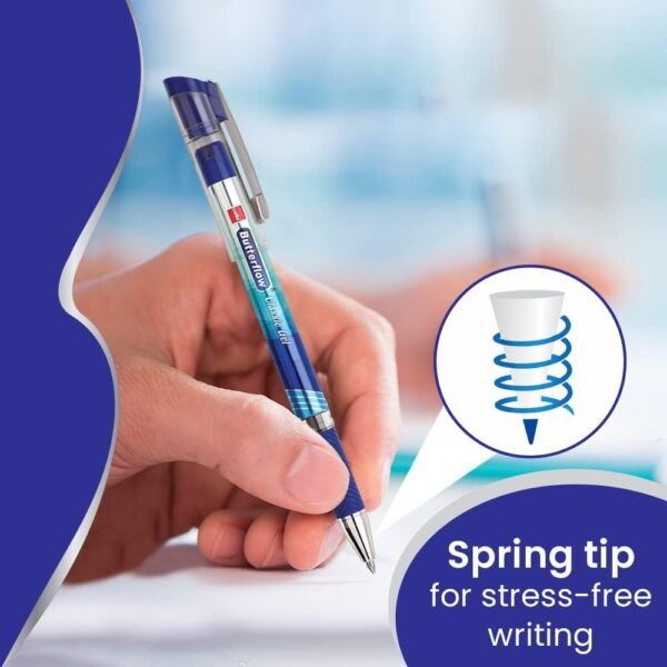 Cello Butterflow Classic Gel Pen Set | Pack of 25 Gel Pens | 25 Blue Ink Colour Pens | Spring Tip | Smooth Writing Experience | For School and Office Use | Best Pen for Exams - Image 3