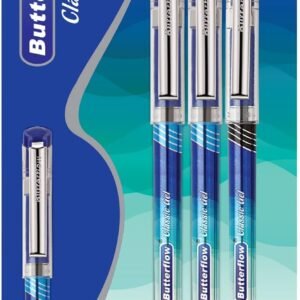 Cello Butterflow Classic Gel Pen Set | Pack of 3 Gel Pens | 2 Blue & 1 Black Ink Colour Pens | Spring Tip | Smooth Writing Experience | For School and Office Use | Best Pen for Exams