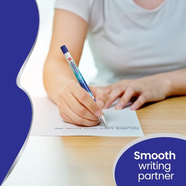 Cello Butterflow Classic Gel Pen Set | Pack of 3 Gel Pens | 2 Blue & 1 Black Ink Colour Pens | Spring Tip | Smooth Writing Experience | For School and Office Use | Best Pen for Exams - Image 2