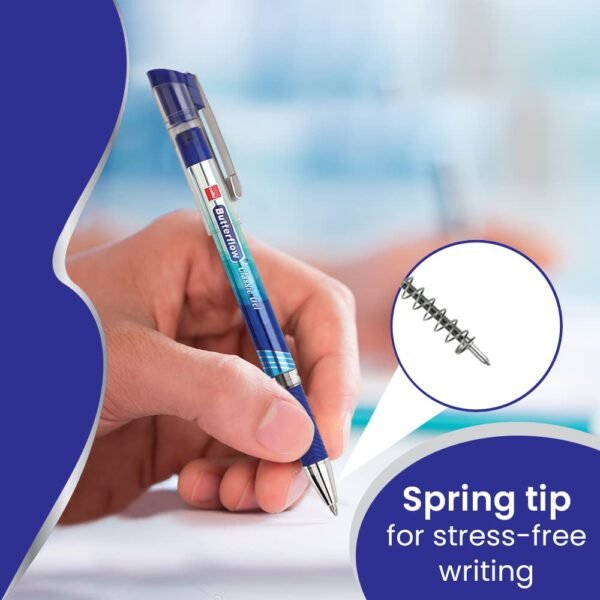 Cello Butterflow Classic Gel Pen Set | Pack of 3 Gel Pens | 2 Blue & 1 Black Ink Colour Pens | Spring Tip | Smooth Writing Experience | For School and Office Use | Best Pen for Exams - Image 5