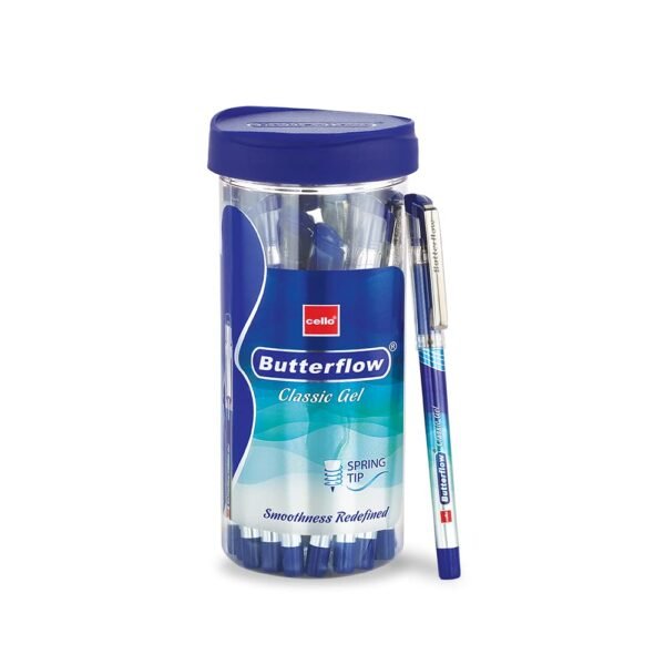 Cello Butterflow Classic Gel Pens | Jar of 20 Units |Gel pens Blue Butterflow Simply Ball Pen | Pack of 20 Blue and 5 Black pens - Image 5