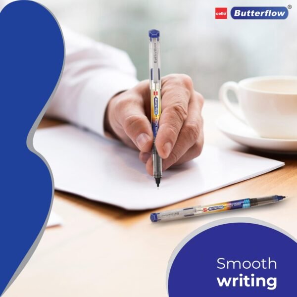 Cello Butterflow Classic Roller Pen Set | Pack of 4 Roller Pens | 2 Blue & 2 Black Ink Colour Pens + 2 Jumbo Refills | Smooth Writing Experience | For Students and Office Use | Best Pen for Exams - Image 7