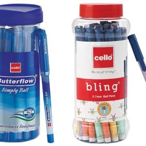 Cello Butterflow Simply Ball Pen Bling Pastel Ball Pens (25 Pens Jar - Blue)