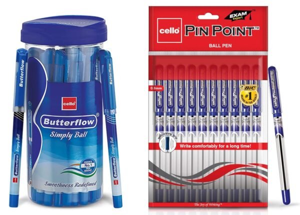 Cello Butterflow Simply Ball Pen & Cello Pinpoint Ballpoint Pens - Blue (Pack of 10) - Image 4