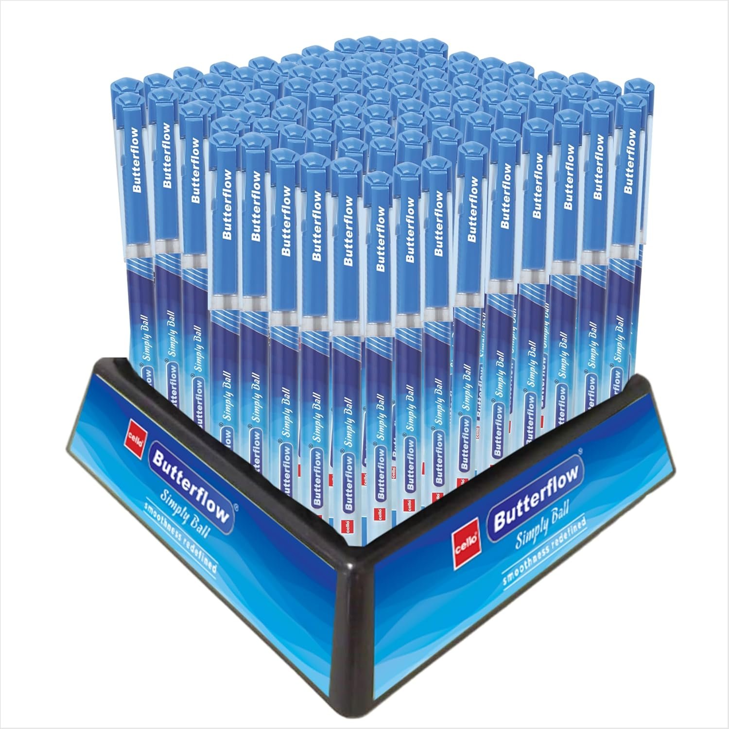 Cello Butterflow Simply Ball Pen Set | Pack Of 100 Ball Pens | Smooth Writing Experience | For School And Office Use | Best Pen For Exams - Blue - Image 2