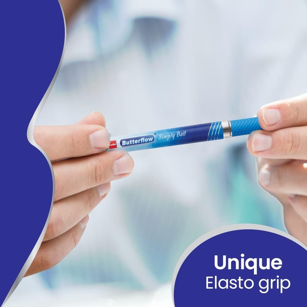 Cello Butterflow Simply Ball Pen Set | Pack Of 100 Ball Pens | Smooth Writing Experience | For School And Office Use | Best Pen For Exams - Blue - Image 3